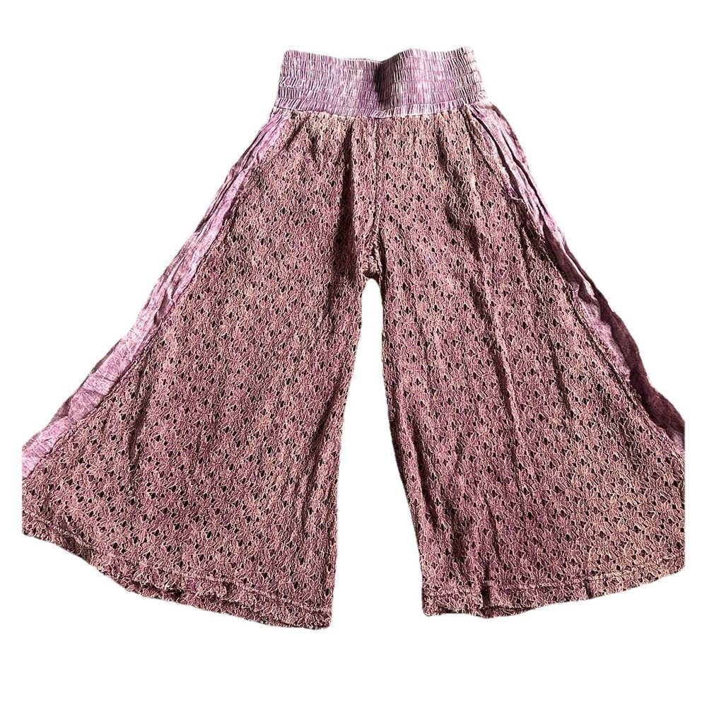 Oli and Hali Palazzo Floral Lace Artsy Pants Size Wide Leg Boho Festival M